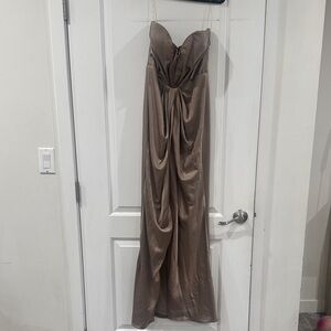 Elegant Strapless Gown in Taupe